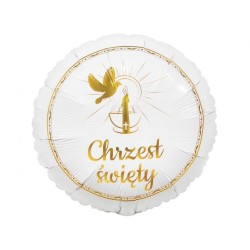 Foliowy Balony białe z napis. "Chrzest Święty". 18" - 46 cm / 1 szt.