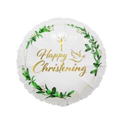 Foliowy Balony biały z napis. "Happy Christening". 18" - 46 cm / 1 szt.