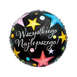 Foliowy Balony kolorowy z napis. "Wszystkiego Najlepszego". 18" - 46 cm / 1 szt.