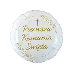 Balon foliowy Pierwsza Komunia Święta (kłosy), okrągły 18" 1 szt.