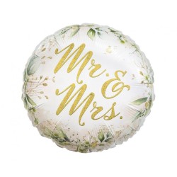 Foliowy biały okrągły Balon Mr and Mrs, 18" 1 szt. Zaręczyny, ślub