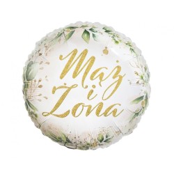 Okrągły biały Balon foliowy Mąż i Żona, 18" 1 szt. Ślub, Wesele