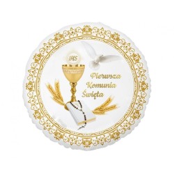 Foliowe Balony biało-złoty z napis. "Pierwsza Komunia Święta". 18" - 46 cm / 1 szt.