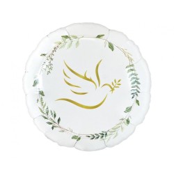 Foliowy Balony białe z nadru. Gołąbek z listkami 18" - 46 cm / 1 szt.