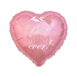 Foliowy Balony różowy z napis. "Best Mum Ever"(Serce). 18" - 46 cm / 1 szt.