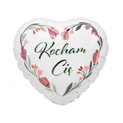 Foliowy Balony białe z napis. "Kocham Cię"(Serce). 18" - 46 cm / 1 szt.