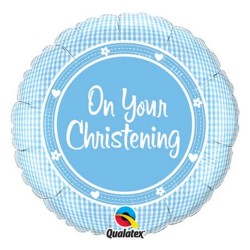Foliowe Balony niebieskie z napis. "On Your Christening". 18" - 46 cm / 1 szt.