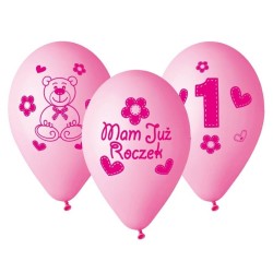 Lateksowe Balony kolorowe z napis. "Mama Już Roczek". 12"- 30 cm / 5 szt.