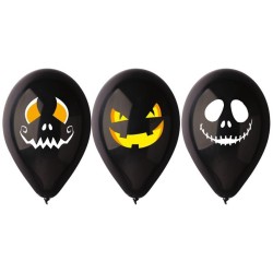 Lateksowe klasyczne czarne Balony Premium "Halloweenowe twarze", 12" / 3 szt.