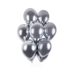 Lateksowe srebrne Balony GB120 shiny - klasyczne, 13" - 33 cm. 50 szt.