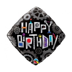 Foliowe Balony kolorowe z napis. "Happy Birthday" (Cogwheels). 18" - 46 cm / 1 szt.