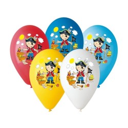 Lateksowe Balony kolorowe z nadru. "Pirat". 12"- 30 cm / 5 szt.