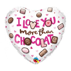 Foliowe Balony kolorowe z napis. "I Love You More Than Chocolate". 18" - 46 cm / 1 szt.(pakowany)