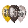 Lateksowe Balony kolorowe z napis. "Happy Birthday 50" metalik. 12" - 30 cm / 6 szt.