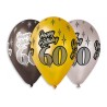 Lateksowe Balony kolorowe z napis. "Happy Birthday 60" metalik. 12" - 30 cm / 6 szt.