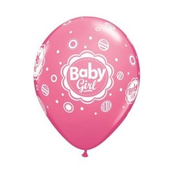 Lateksowe Balony różowy z napis. "Baby Girl" 11" - 28 cm / 6 szt.