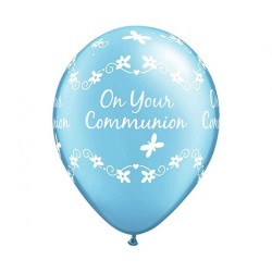 Lateksowe Balony niebieski z napis. "On your communion" 11" - 28 cm / 6 szt.
