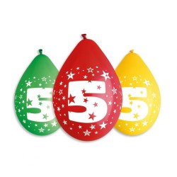 Lateksowe różnokolorowe Balony 12" z nadr. "5", pastel mix / 5 szt. (wiszące)