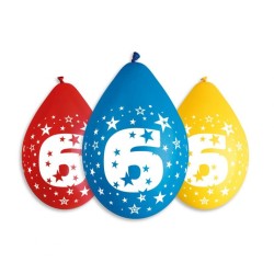 Lateksowe klasyczne Balony 12" z nadr. "6", pastel mix / 5 szt. (wiszące)