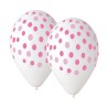 Lateksowe klasyczne białe Balony Premium Różowe Groszki, 12 cali/ 5 szt.