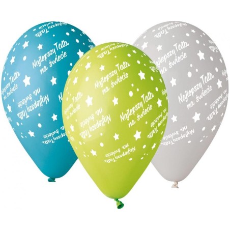 Lateksowe różnokolorowe Balony Premium "Najlepszy Tata", pastelowe, 12" / 5 szt.