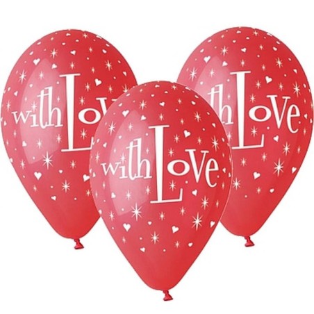 Lateksowe klasyczne czerwone Balony Premium With Love, 12" / 5 szt.
