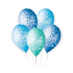 Lateksowe klasyczne niebieskie Balony Premium "Its a Boy", 12" / 5 szt.