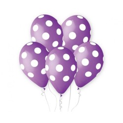 Lateksowe klasyczne fioletowe Balony Premium Grochy, lawendowe, 12"/ 5 szt.
