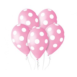 Lateksowe klasyczne  Balony Premium Grochy, jasnoróżowe, 12"/ 5 szt.