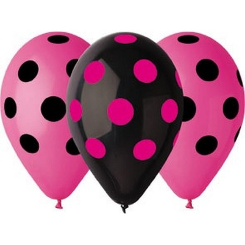 Lateksowe klasyczne czarne i różowe Balony Premium "Hen Night - Grochy", 12"/ 5 szt.