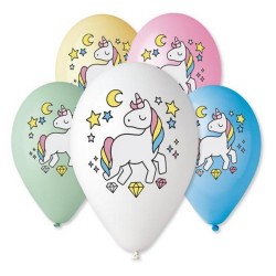 Lateksowe Balony kolorowe z nadru. "Jednorożec". 12"- 30 cm / 5 szt. "