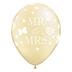 Lateksowe Balony beżowe z napis. "MR. & MRS. " 11" - 28 cm / 25 szt.
