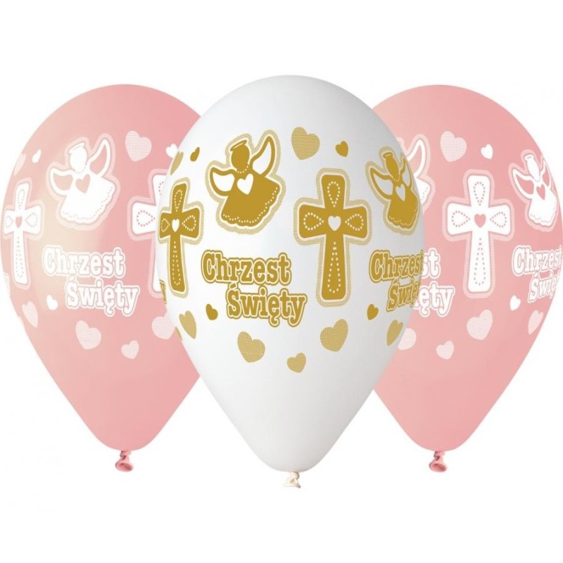 Lateksowe Balony Premium Hel Chrzest dziewczynki, 13 cali/ 5 szt.