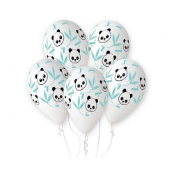 Lateksowe białe Balony Premium Hel Panda i bambus, 13 cali / 5 szt.