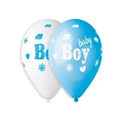 Lateksowe niebiesko-białe Balony Premium Hel Baby Boy, 13 cali / 5 szt.