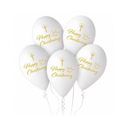 Lateksowe białe Balony Premium Hel Happy Christening, 13"/ 5 szt.