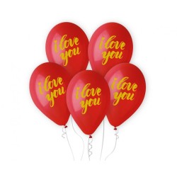 Lateksowe czerwone Balony Premium Hel I Love You (złoty napis), 13 cali/ 5 szt.