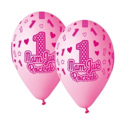 Balony Premium Hel Mam Już Roczek, różowe, 13 cali/ 5 szt.
