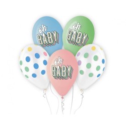 Balony kolorowe Premium Hel Oh Baby Shower, 13 cali/ 5 szt.