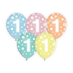 Lateksowe kolorowe balony na pierwsze urodziny/rocznice, 12” - 30 cm. 5 szt.
