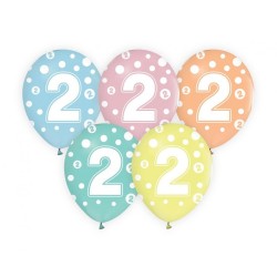 Lateksowe kolorowe Balony z cyframi: 2, 12" - 30 cm./ 5 szt.