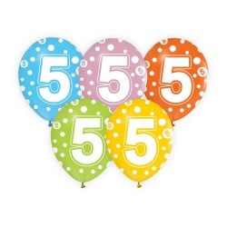 Lateksowe kolorowe Balony z cyframi: 5, 12" - 30 cm./ 5 szt.