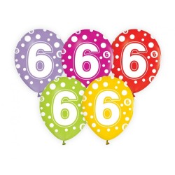 Lateksowe kolorowe Balony z cyframi: 6, 12" - 30 cm./ 5 szt.
