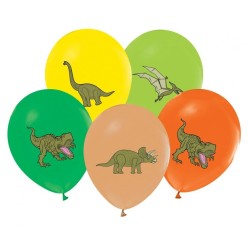 Lateksowe kolorowe balony w dinozaury, 12” - 30 cm. 5 szt.