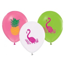 Lateksowe kolorowe Balony Flamingi i Ananasy, 12" - 30 cm./ 5 szt.