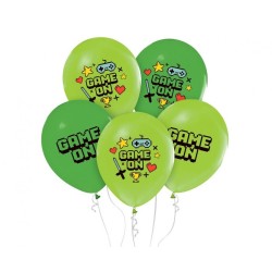Lateksowe zielone Balony Game On, 12" - 30 cm./ 5 szt.