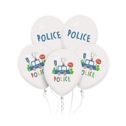 Lateksowe białe Balony - samochód Police, 12" - 30 cm./ 5 szt.