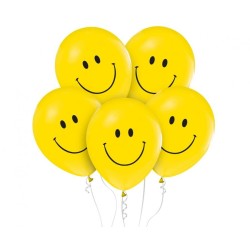 Lateksowe żółte Balony Emotikonka Uśmiechy, 12" - 30 cm./ 5 szt.