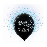 Lateksowe Balony czarny z napis. "Boy Or Girl" niebieskie konfetti. 12" - 30 cm / 4 szt.
