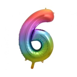 Balon foliowy kolorowy Cyfra 6, tęczowa, 33,5" - 85 cm / 1 szt